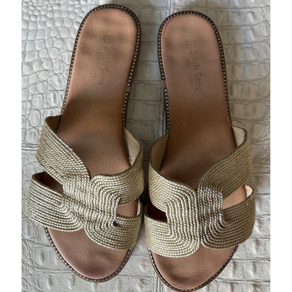 Sixth Sens Gold Woven Slides‎ Sandals Women Size 40 EU Summer Casual